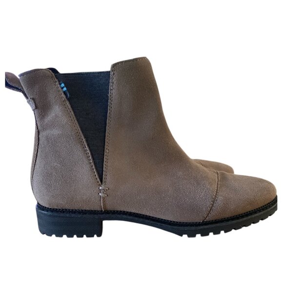 Toms Cleo Water-Resistant Chelsea Boots Size 7 Taupe Gray Pull-On Stretch - Picture 1 of 5